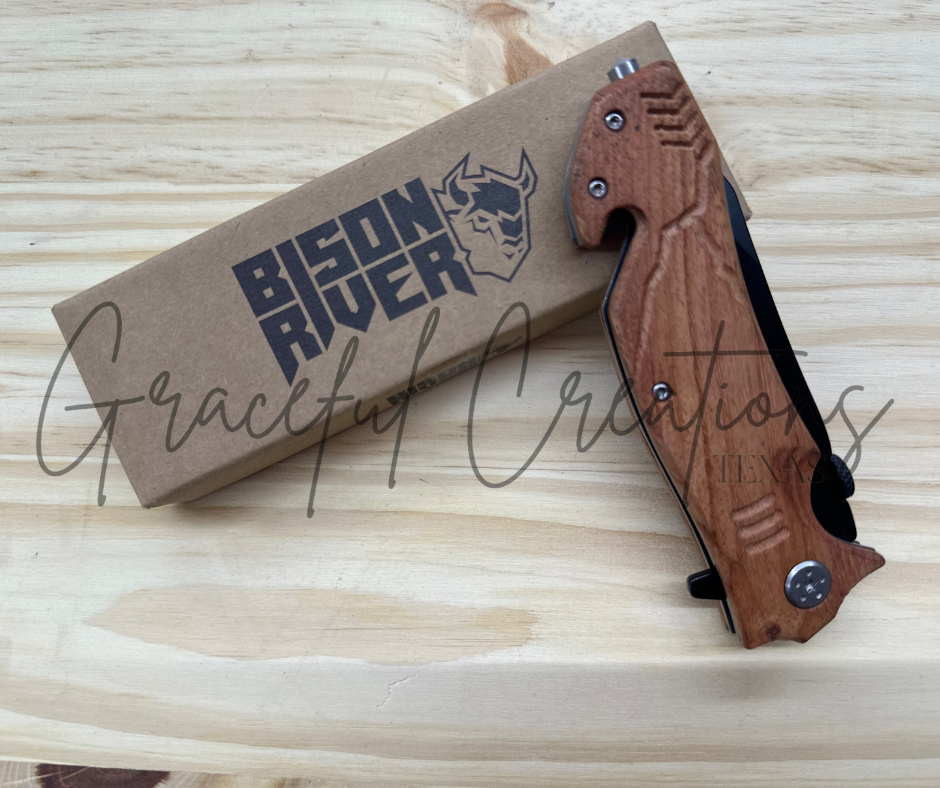 Texas Engraved Bison River Knife