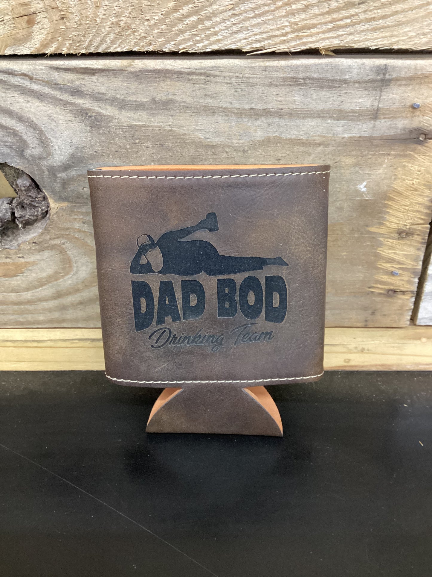 Engraved Leatherette Dad Bod with Silhouette Can Cooler