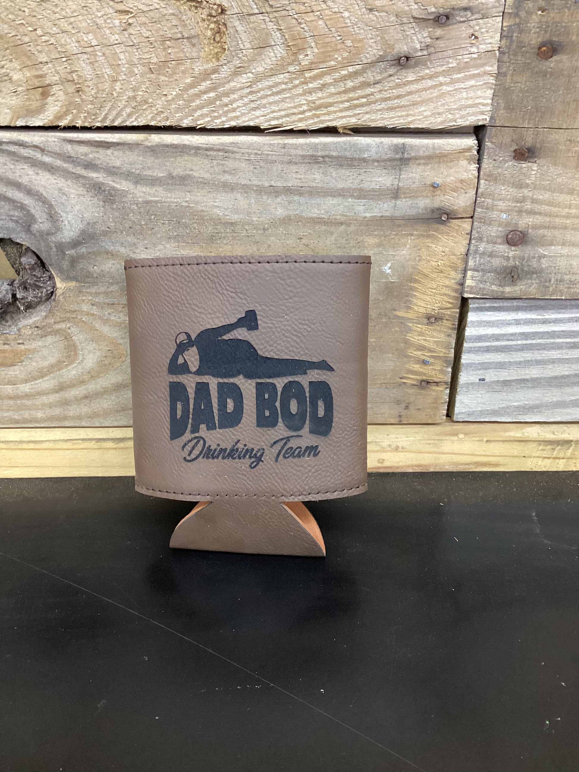 Engraved Leatherette Dad Bod with Silhouette Can Cooler